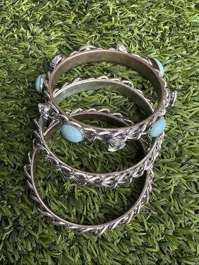 Silver Tone Chunky Mixed Chain Faux Turquoise Crystal Layered Wrap Cuff Bracelet